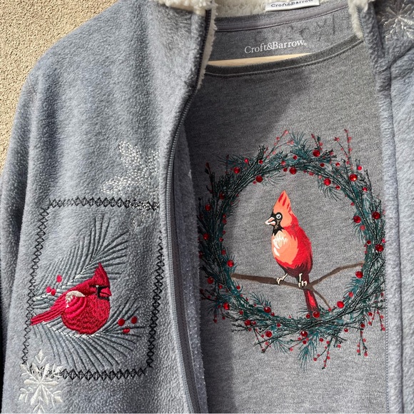 Petite Croft & Barrow® Cardinal Holiday Fleece Jacket / Top & Scarf Trio Bundle - Picture 6 of 12